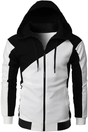 Color Block Hoodies for Men Slim Fit Lightweight Long Sleeve Full Zip Drawstring Hooded Sweatshirts Track Jackets