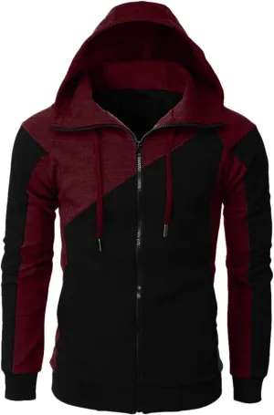 Color Block Hoodies for Men Slim Fit Lightweight Long Sleeve Full Zip Drawstring Hooded Sweatshirts Track Jackets