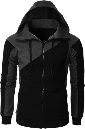Color Block Hoodies for Men Slim Fit Lightweight Long Sleeve Full Zip Drawstring Hooded Sweatshirts Track Jackets