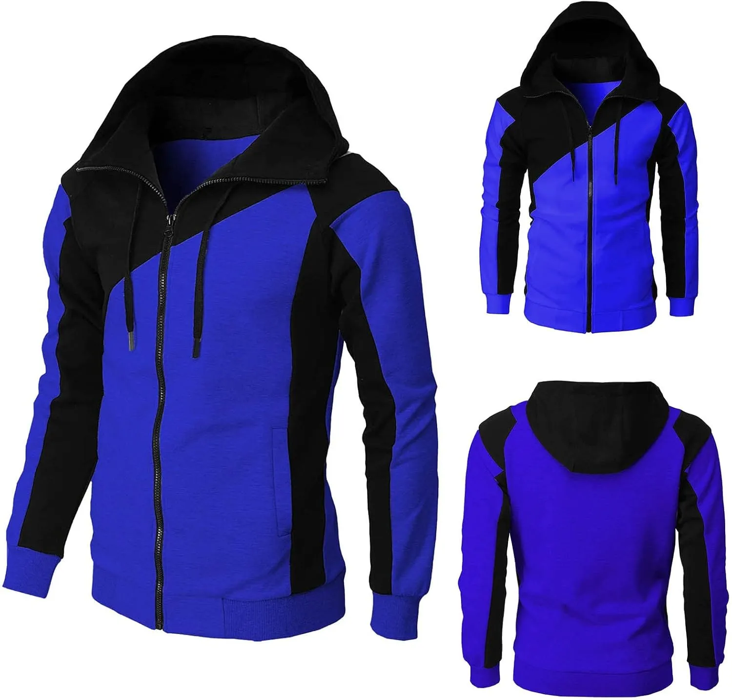 Color Block Hoodies for Men Slim Fit Lightweight Long Sleeve Full Zip Drawstring Hooded Sweatshirts Track Jackets