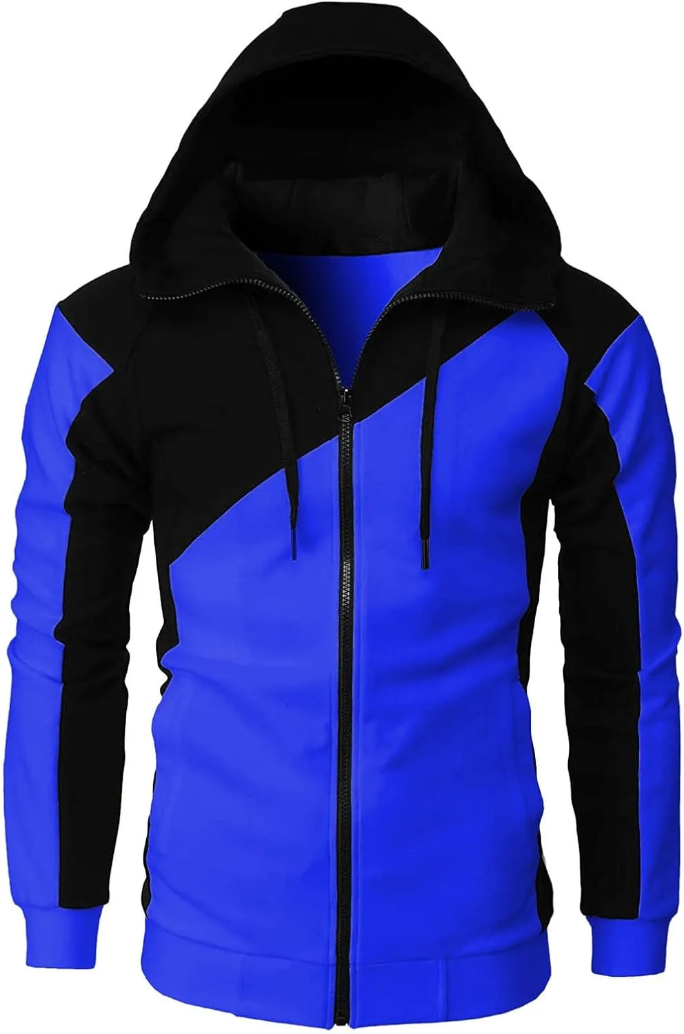 Color Block Hoodies for Men Slim Fit Lightweight Long Sleeve Full Zip Drawstring Hooded Sweatshirts Track Jackets