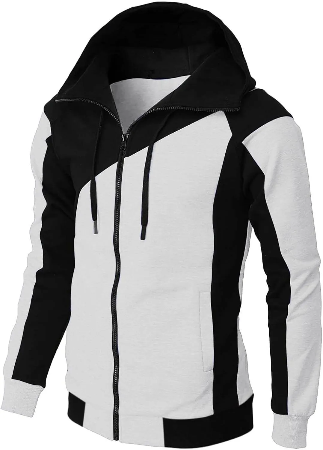 Color Block Hoodies for Men Slim Fit Lightweight Long Sleeve Full Zip Drawstring Hooded Sweatshirts Track Jackets