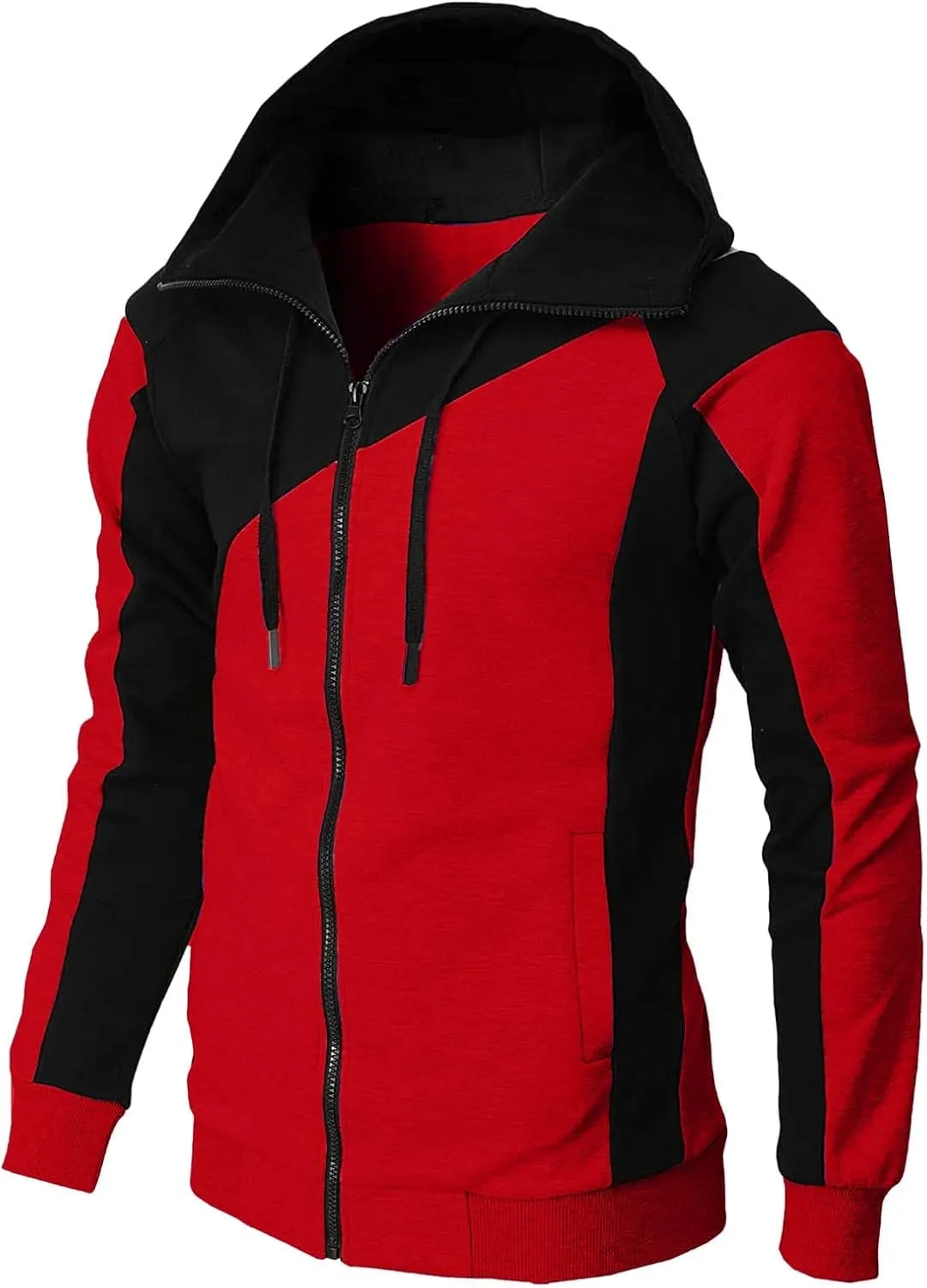 Color Block Hoodies for Men Slim Fit Lightweight Long Sleeve Full Zip Drawstring Hooded Sweatshirts Track Jackets