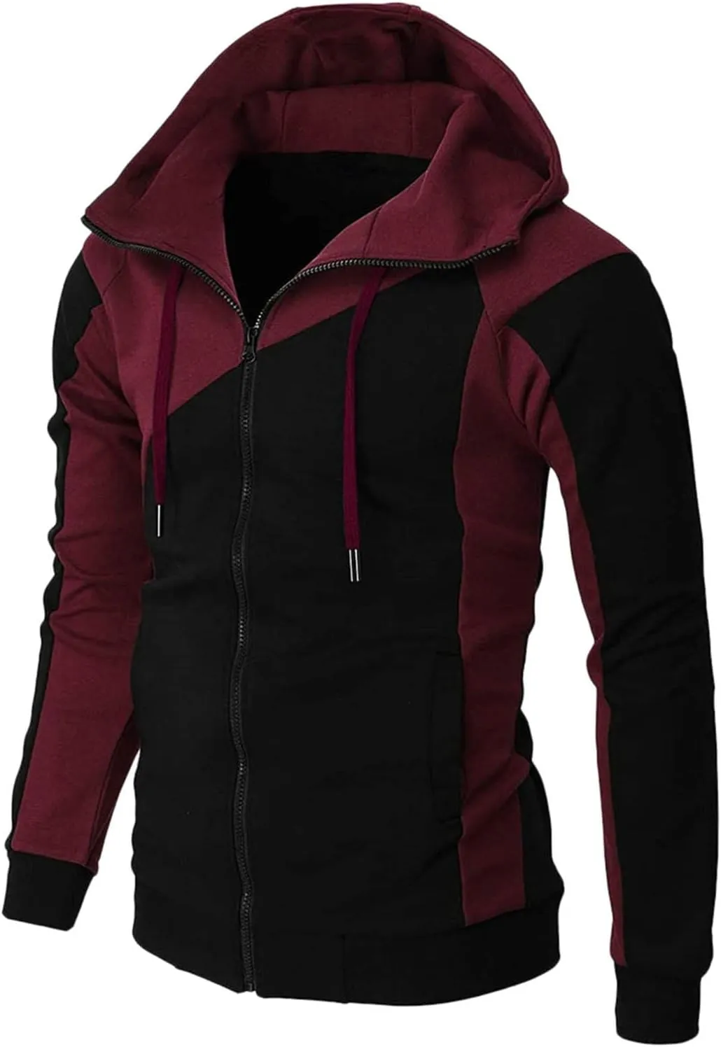 Color Block Hoodies for Men Slim Fit Lightweight Long Sleeve Full Zip Drawstring Hooded Sweatshirts Track Jackets