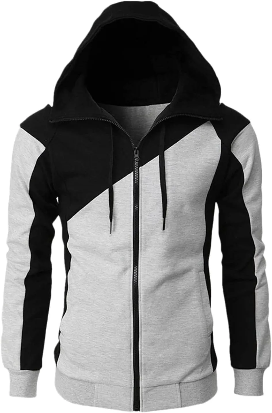 Color Block Hoodies for Men Slim Fit Lightweight Long Sleeve Full Zip Drawstring Hooded Sweatshirts Track Jackets