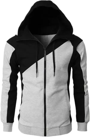 Color Block Hoodies for Men Slim Fit Lightweight Long Sleeve Full Zip Drawstring Hooded Sweatshirts Track Jackets