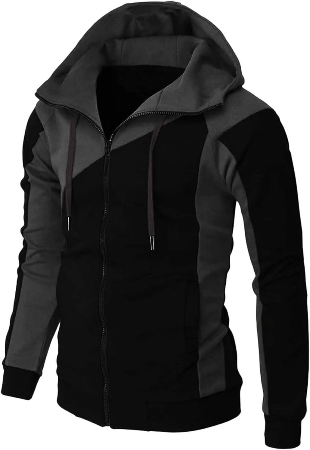 Color Block Hoodies for Men Slim Fit Lightweight Long Sleeve Full Zip Drawstring Hooded Sweatshirts Track Jackets