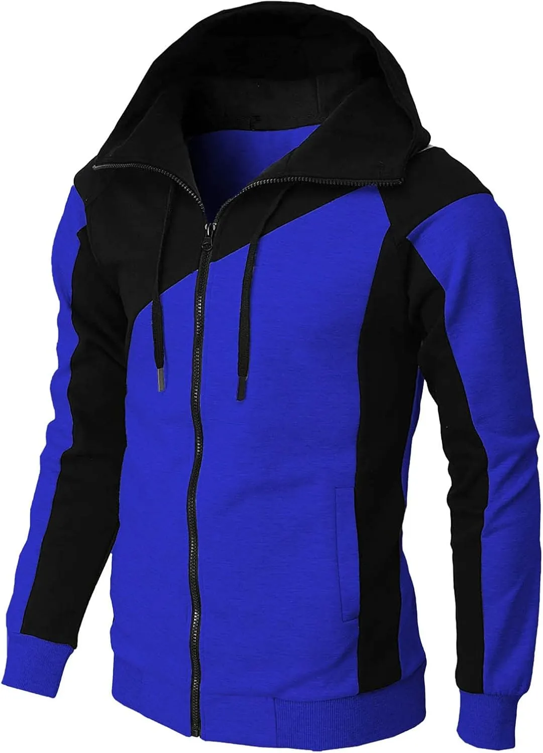 Color Block Hoodies for Men Slim Fit Lightweight Long Sleeve Full Zip Drawstring Hooded Sweatshirts Track Jackets