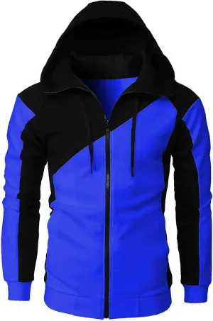 Color Block Hoodies for Men Slim Fit Lightweight Long Sleeve Full Zip Drawstring Hooded Sweatshirts Track Jackets