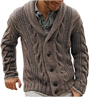 Color Block Sweater Men Shawl Collar Cardigans Button Up Knit Cardigan Slim Fit Lightweight Cable Knit Sweaters