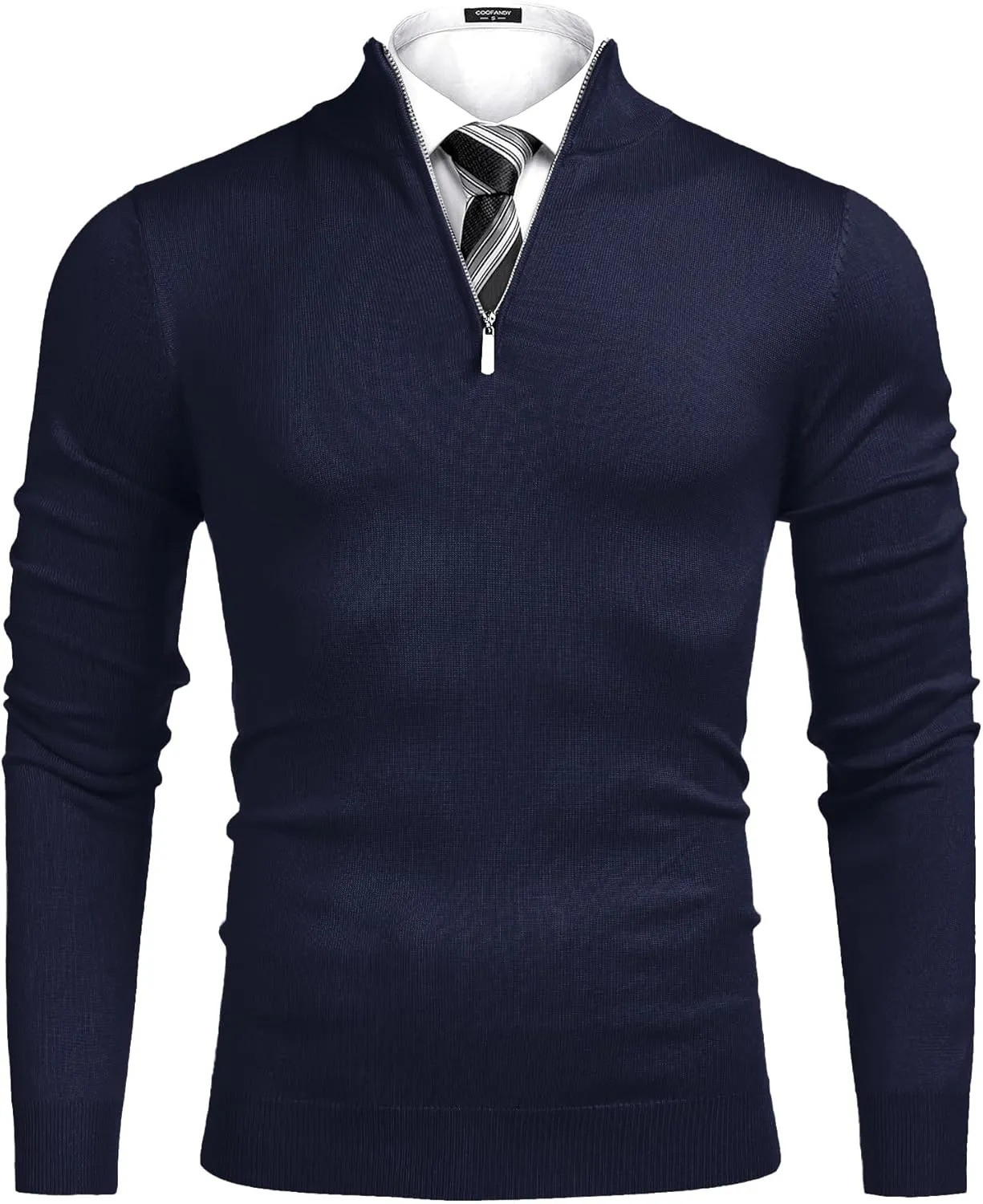COOFANDY Men's Quarter Zip Up Sweaters Slim Fit Lightweight Mock Neck Pullover Casual Polo Sweaters