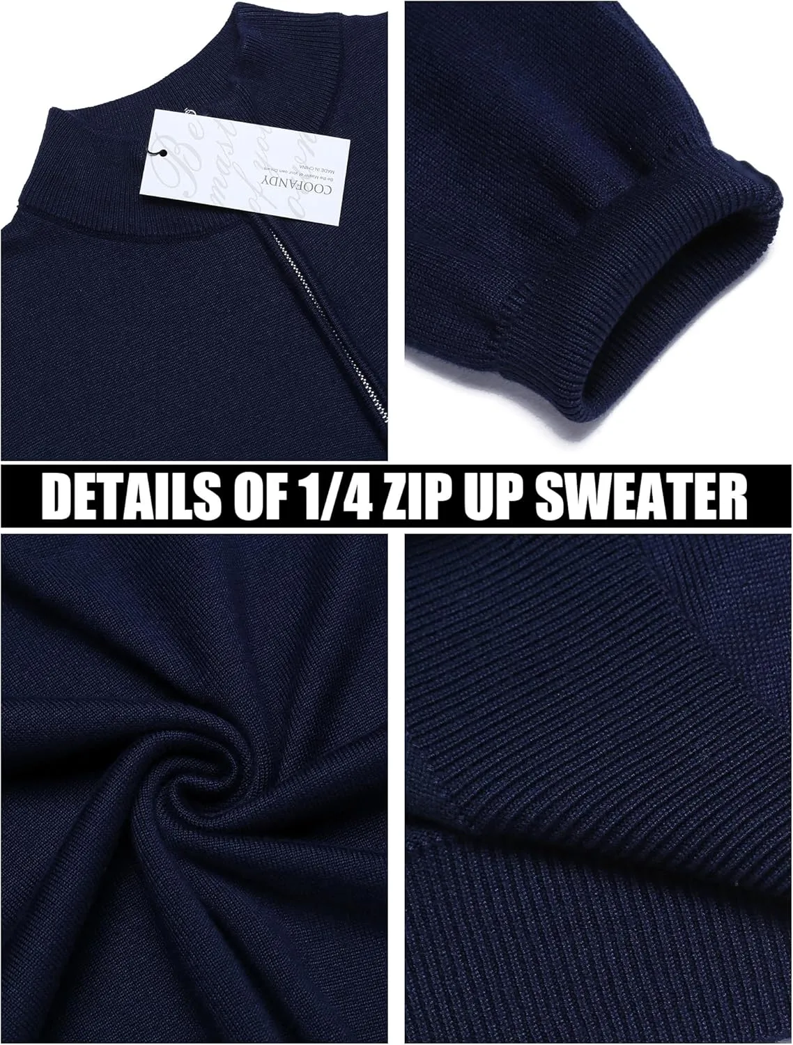 COOFANDY Men's Quarter Zip Up Sweaters Slim Fit Lightweight Mock Neck Pullover Casual Polo Sweaters