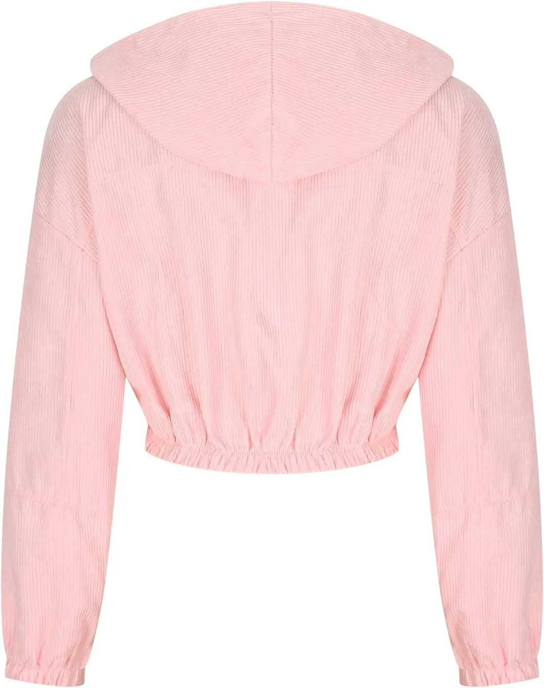 Cropped Corduroy Hooded Jacket for Women Teen Girls,Long Sleeve Drop Shoulder Zip Up Hoodies Solid Loose Fit Sweatshirts
