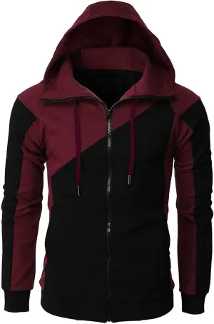 Ctreela Mens Fashion Color Block Hoodies Zip Up Jacket Workout Hooded Sweatshirts Slim-Fit Fall Lightweight Hoodie Coats