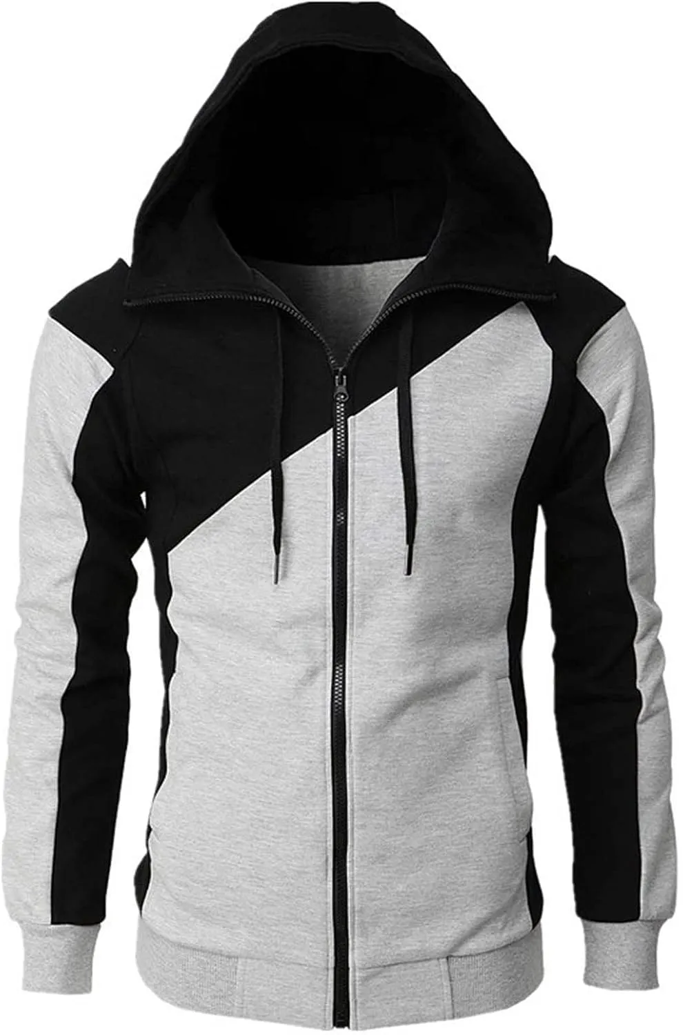 Ctreela Mens Fashion Color Block Hoodies Zip Up Jacket Workout Hooded Sweatshirts Slim-Fit Fall Lightweight Hoodie Coats