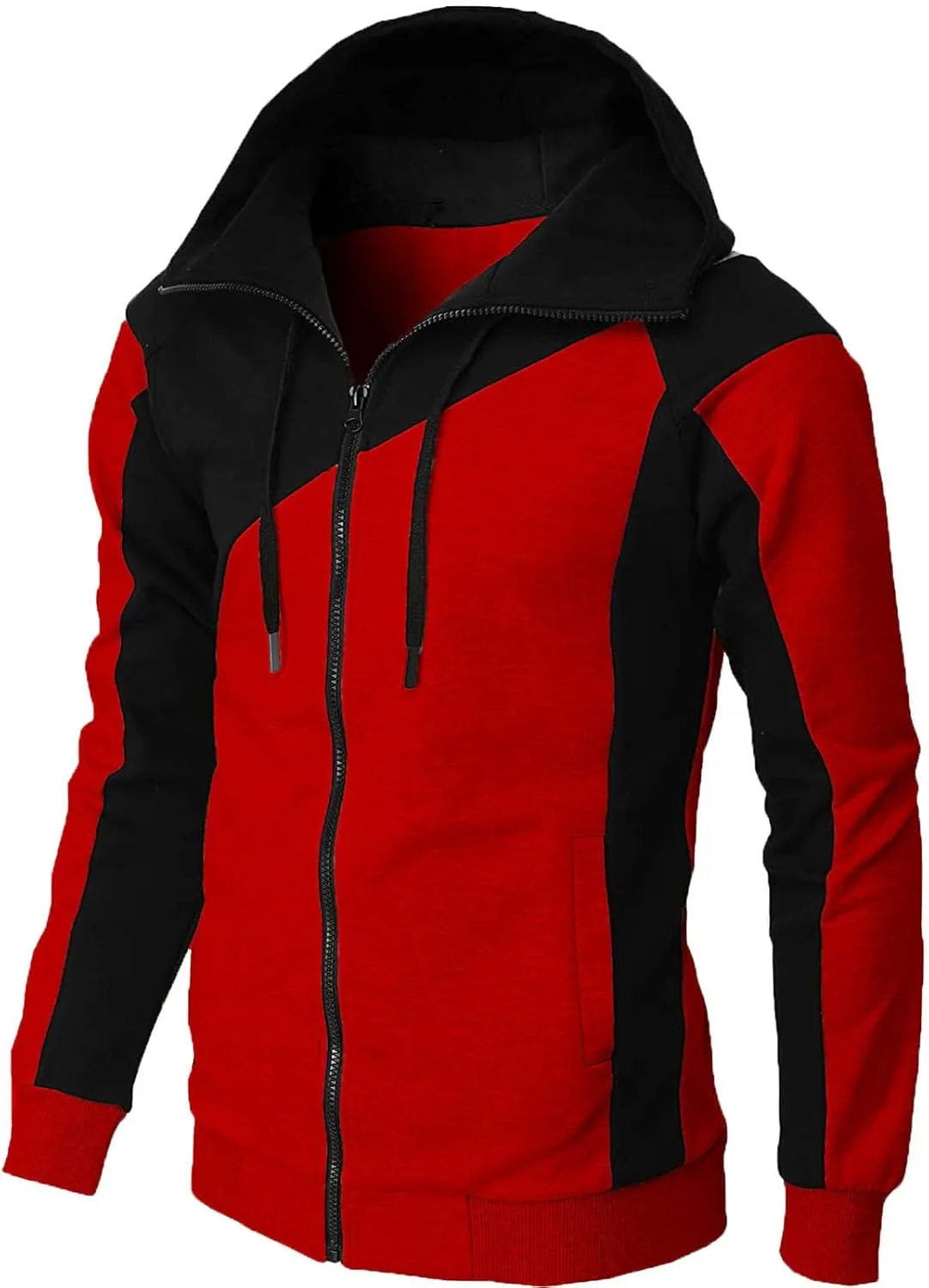 Ctreela Mens Fashion Color Block Hoodies Zip Up Jacket Workout Hooded Sweatshirts Slim-Fit Fall Lightweight Hoodie Coats