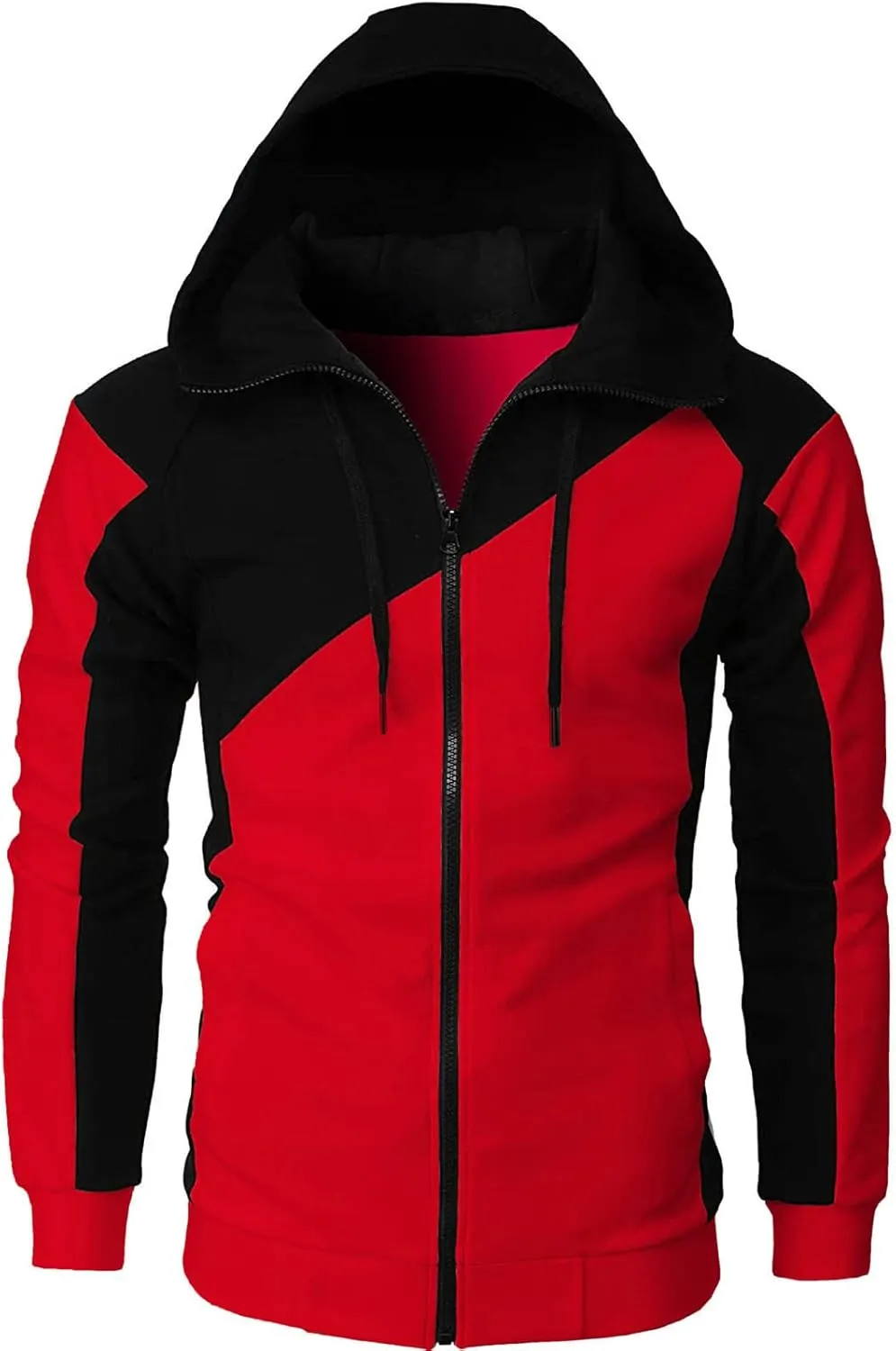 Ctreela Mens Fashion Color Block Hoodies Zip Up Jacket Workout Hooded Sweatshirts Slim-Fit Fall Lightweight Hoodie Coats
