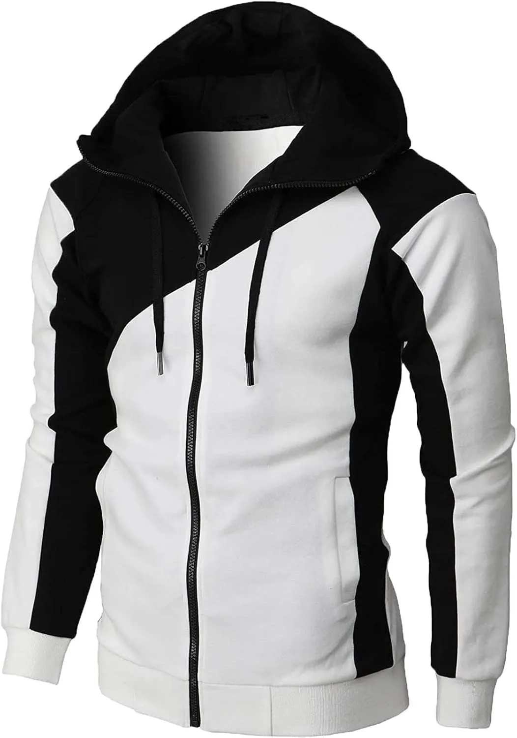 Ctreela Mens Fashion Color Block Hoodies Zip Up Jacket Workout Hooded Sweatshirts Slim-Fit Fall Lightweight Hoodie Coats
