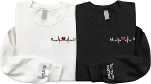 Custom Embroidered Couple Sweatshirt Hoodie, Heartbeat Embroidery, Gifts For Him, Boyfriend, Couples Matching, Anniversary, Valentine, Birthday 1