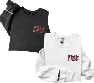 Custom Embroidered Firefighter T-Shirt Sweatshirt Hoodie Personalized Department Name Thin Red Line Flag Fireman Men Women