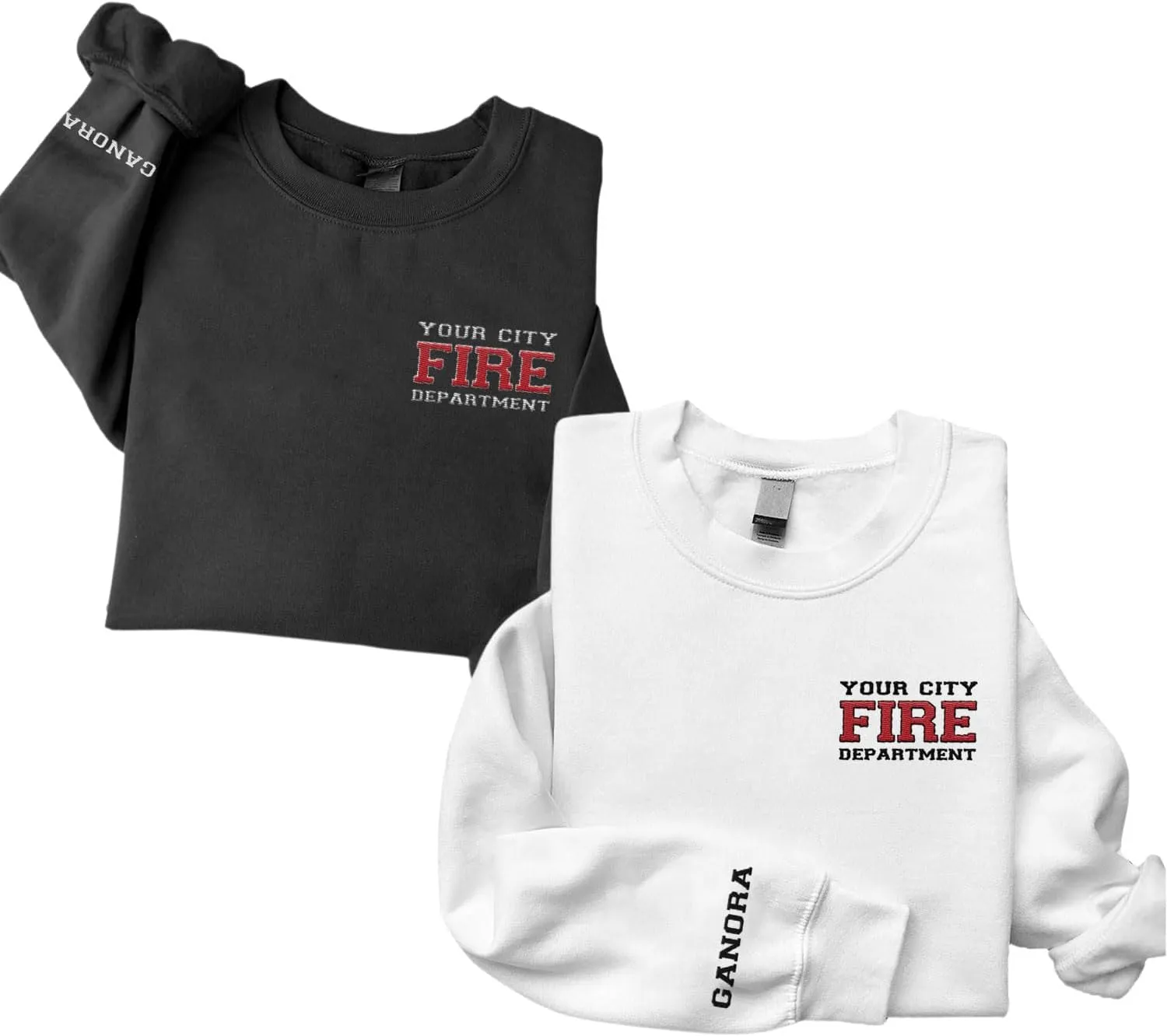 Custom Embroidered Firefighter T-Shirt Sweatshirt Hoodie Personalized Department Name Thin Red Line Flag Fireman Men Women