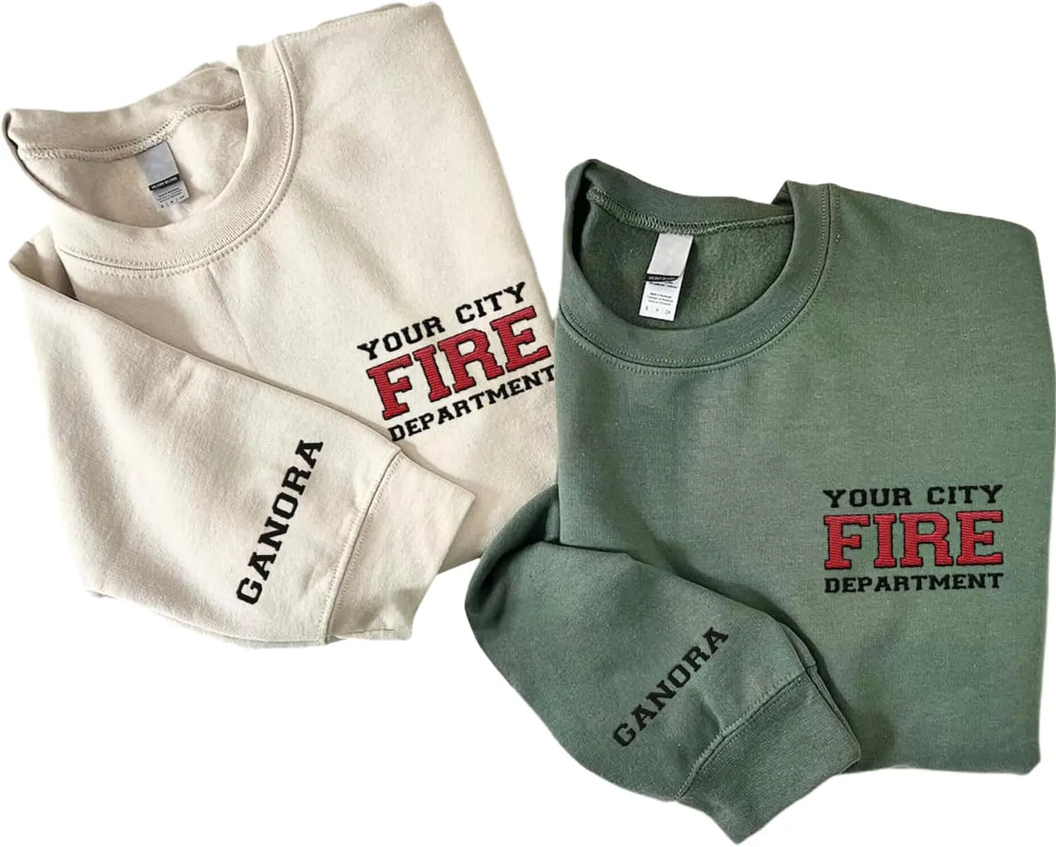 Custom Embroidered Firefighter T-Shirt Sweatshirt Hoodie Personalized Department Name Thin Red Line Flag Fireman Men Women