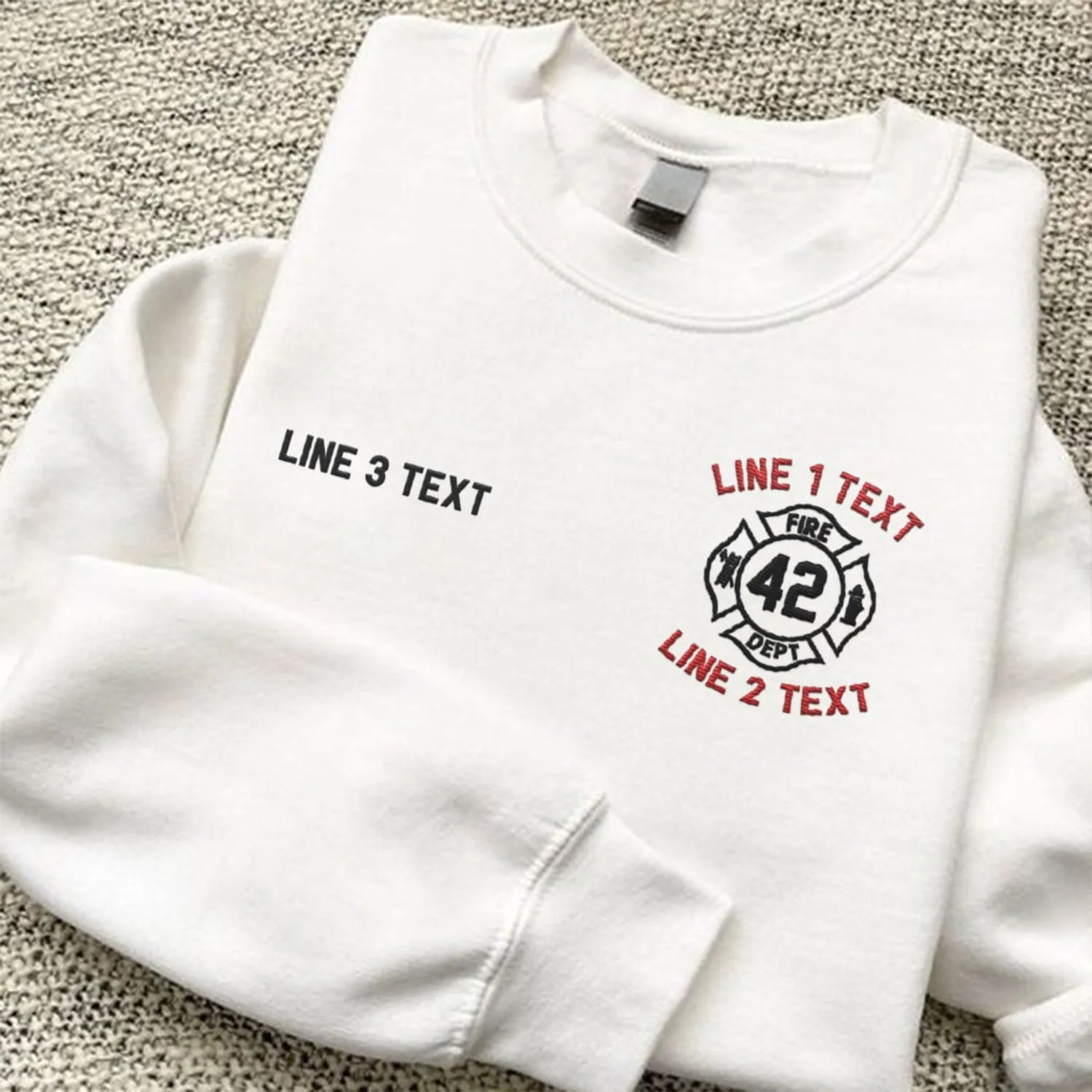 Custom Embroidered Firefighter T-Shirt Sweatshirt Hoodie Personalized Department Name Thin Red Line Flag Fireman Men Women