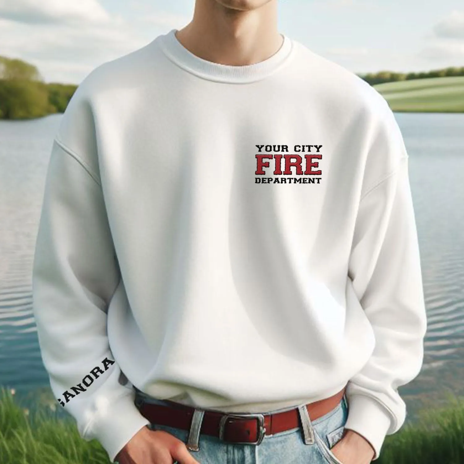 Custom Embroidered Firefighter T-Shirt Sweatshirt Hoodie Personalized Department Name Thin Red Line Flag Fireman Men Women