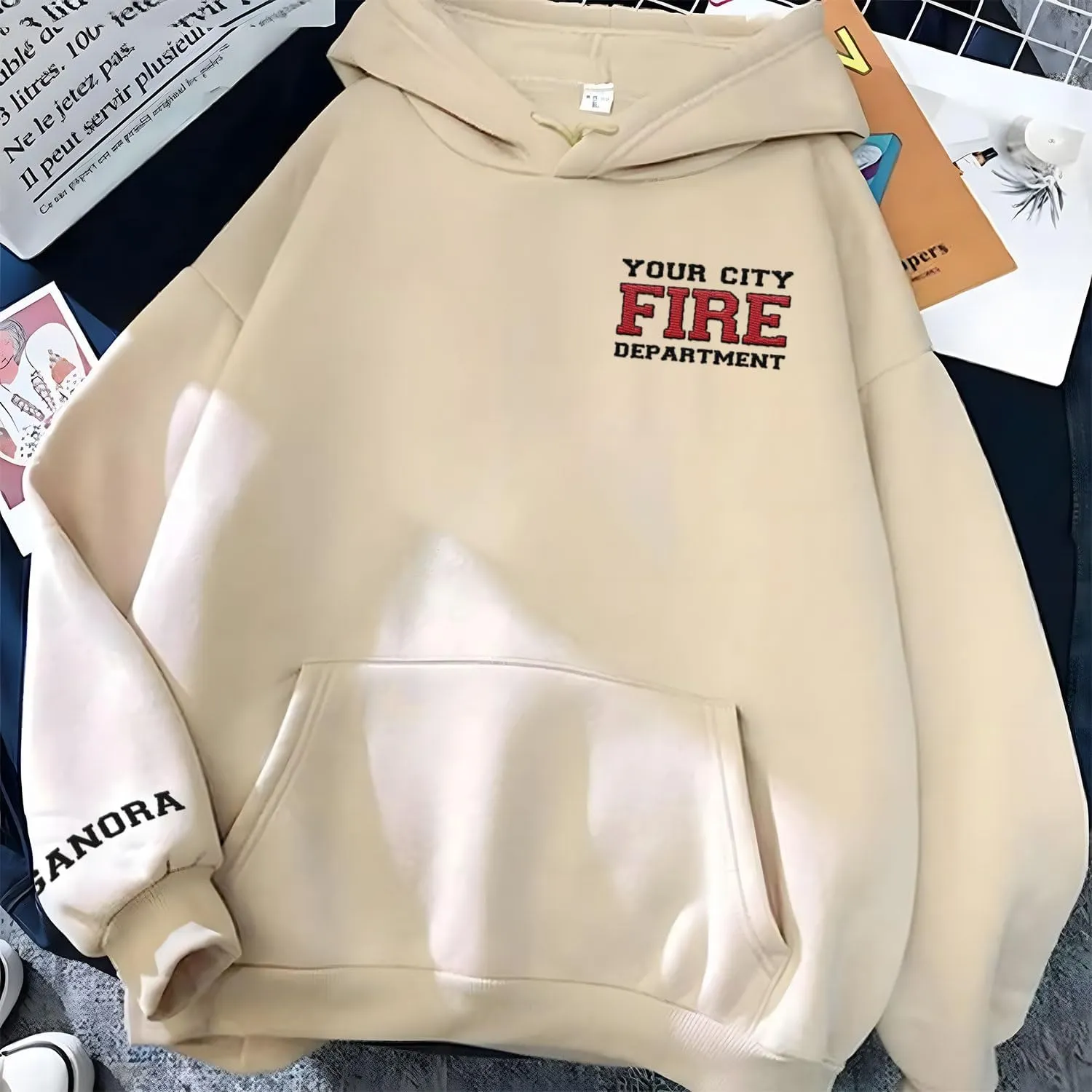 Custom Embroidered Firefighter T-Shirt Sweatshirt Hoodie Personalized Department Name Thin Red Line Flag Fireman Men Women