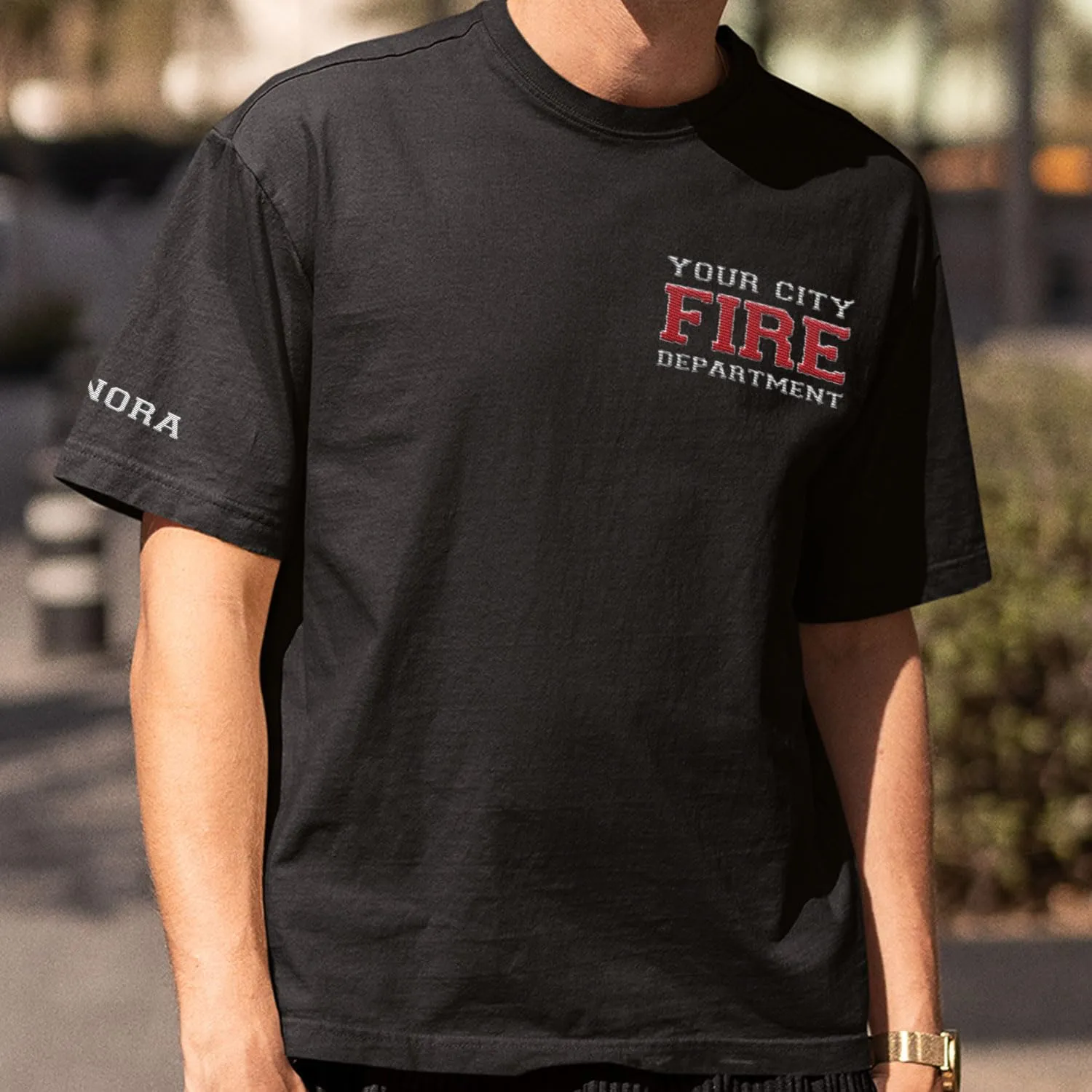 Custom Embroidered Firefighter T-Shirt Sweatshirt Hoodie Personalized Department Name Thin Red Line Flag Fireman Men Women