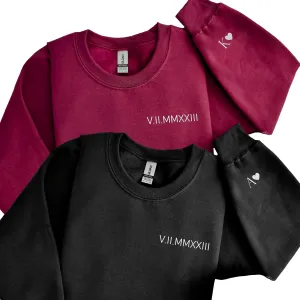 Custom Embroidered Roman Numeral Date Couple's Sweatshirt, Matching Sweatshirts For Couples, Custom Embroidered Sweatshirt, Custom Crewneck Sweatshirt, Anniversary, Engagements, Valentine's Day Gifts
