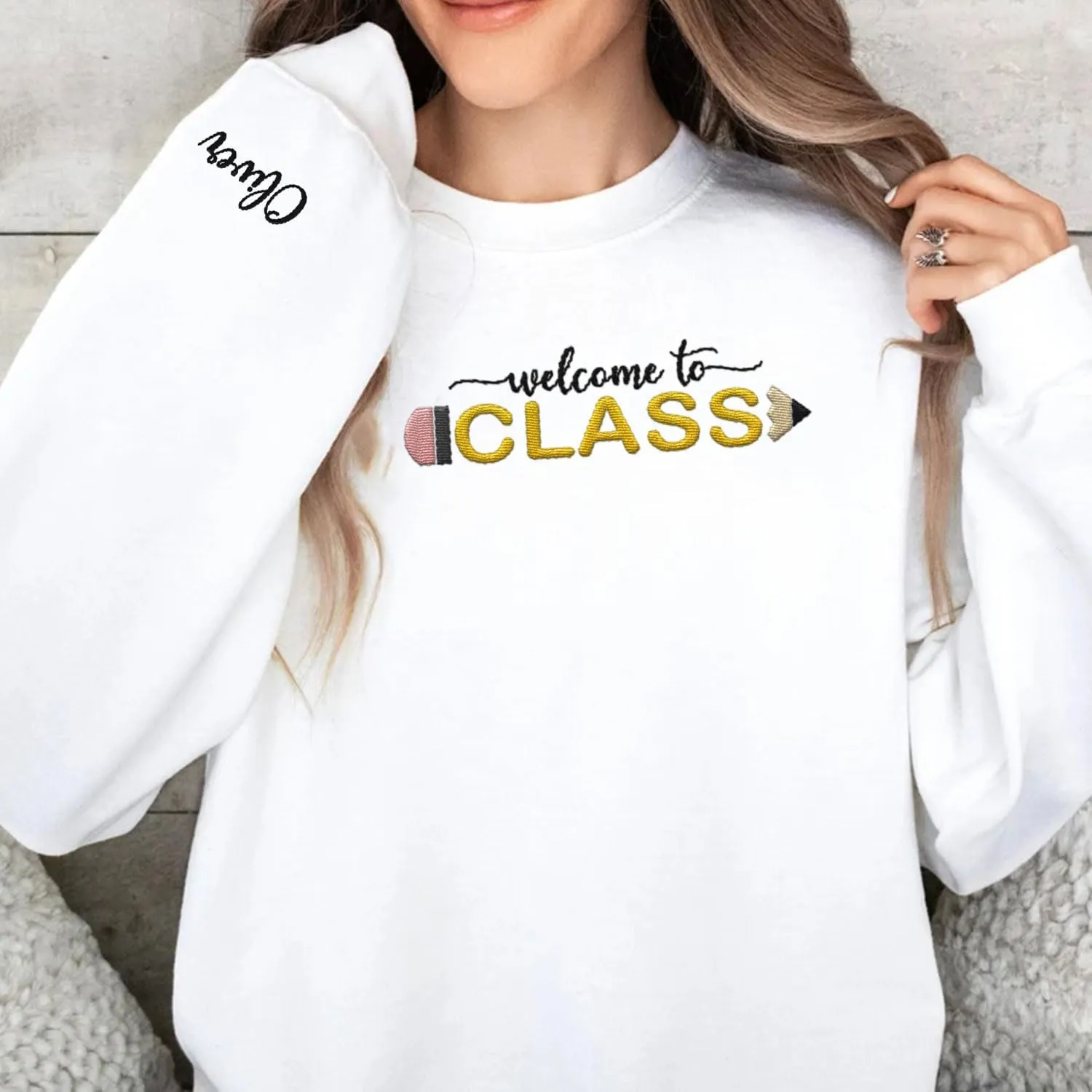 Custom Teacher Back to School Embroidered SweatShirt Gifts Preschool to Elementary ABCD Rainbow Pencil T-Shirts for Women Men