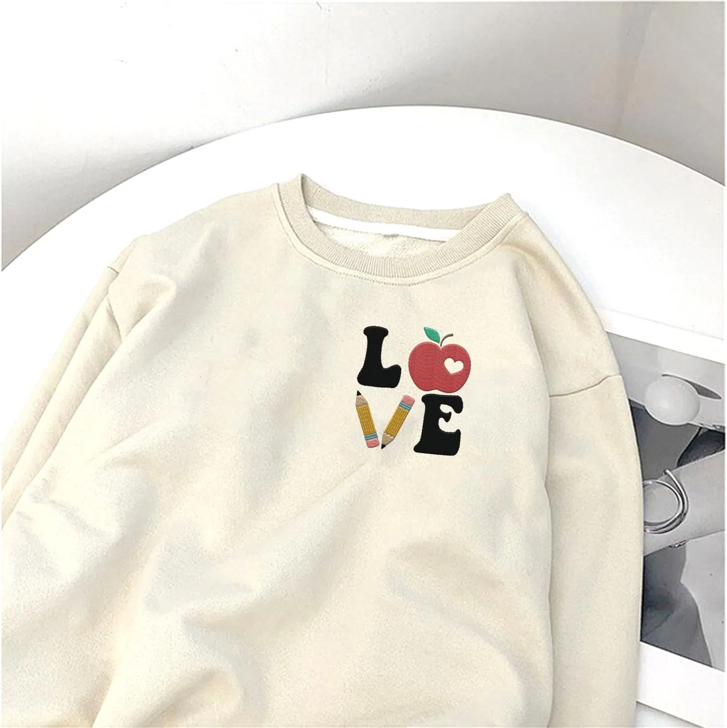 Custom Teacher Back to School Embroidered SweatShirt Gifts Preschool to Elementary ABCD Rainbow Pencil T-Shirts for Women Men