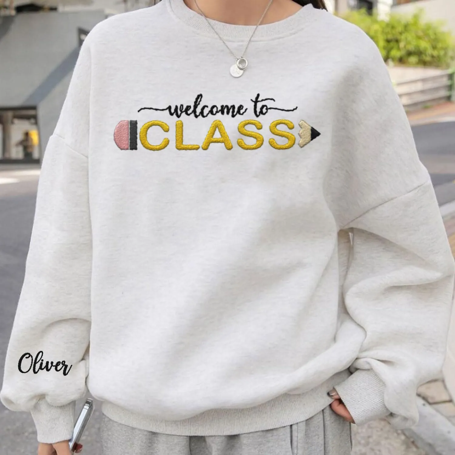Custom Teacher Back to School Embroidered SweatShirt Gifts Preschool to Elementary ABCD Rainbow Pencil T-Shirts for Women Men