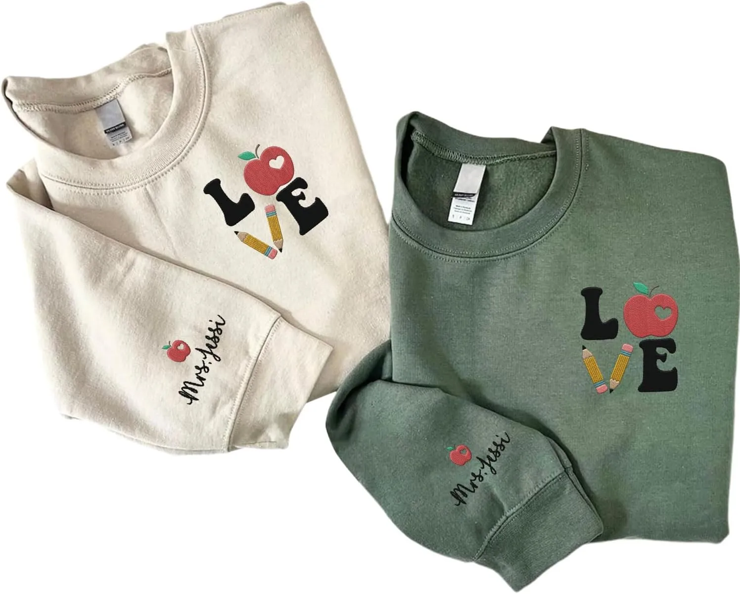 Custom Teacher Back to School Embroidered SweatShirt Gifts Preschool to Elementary ABCD Rainbow Pencil T-Shirts for Women Men