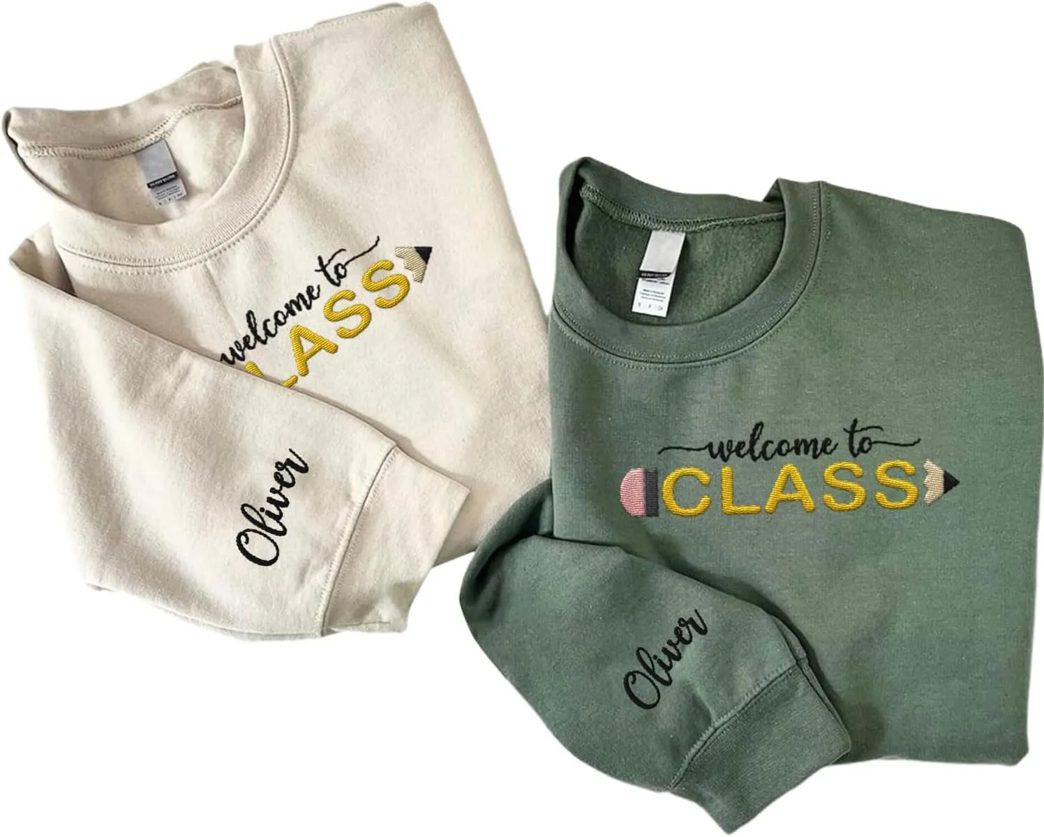 Custom Teacher Back to School Embroidered SweatShirt Gifts Preschool to Elementary ABCD Rainbow Pencil T-Shirts for Women Men