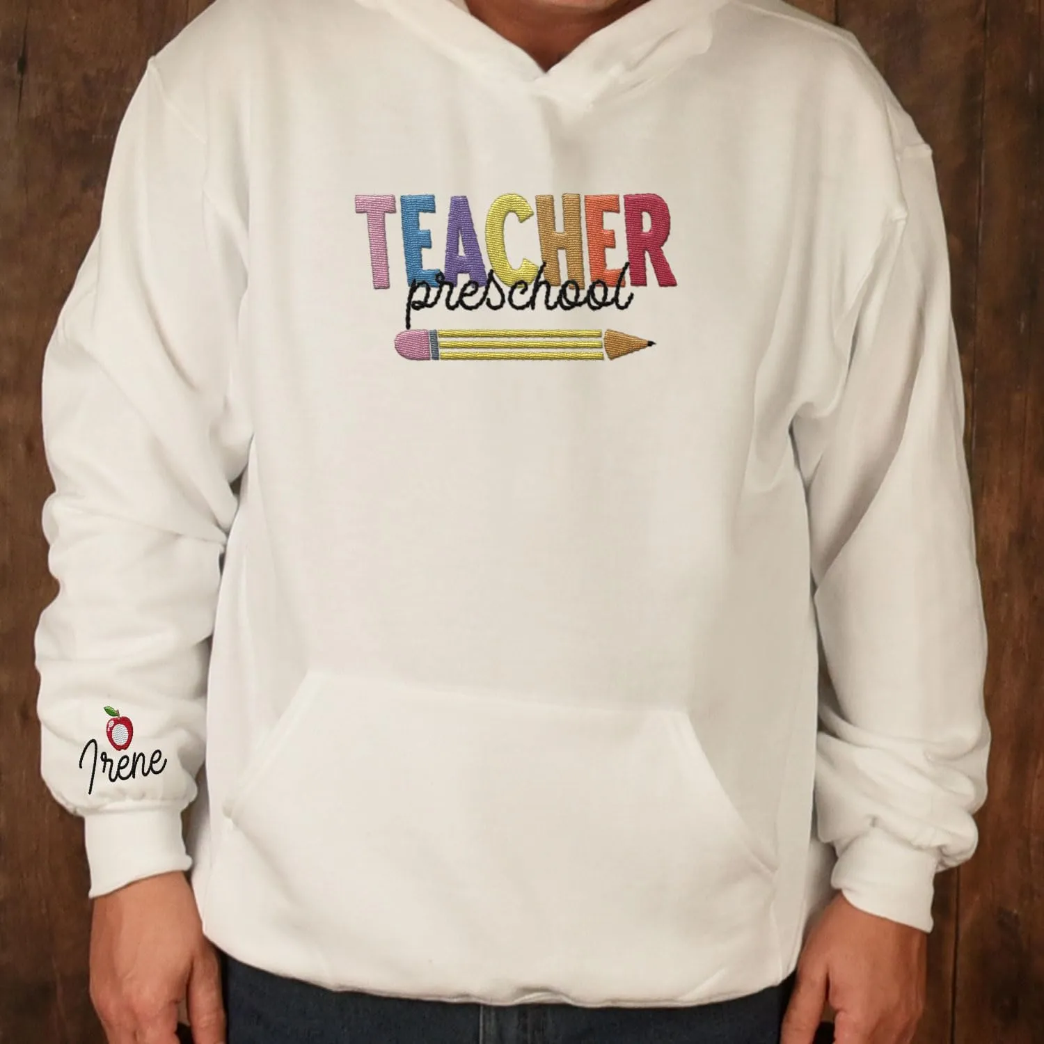 Custom Teacher Back to School Embroidered SweatShirt Gifts Preschool to Elementary ABCD Rainbow Pencil T-Shirts for Women Men