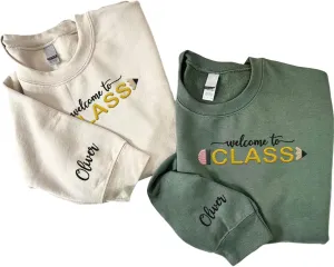 Custom Teacher Back to School Embroidered SweatShirt Gifts Preschool to Elementary ABCD Rainbow Pencil T-Shirts for Women Men