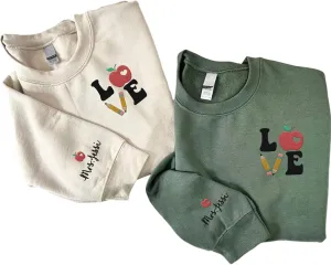 Custom Teacher Back to School Embroidered SweatShirt Gifts Preschool to Elementary ABCD Rainbow Pencil T-Shirts for Women Men