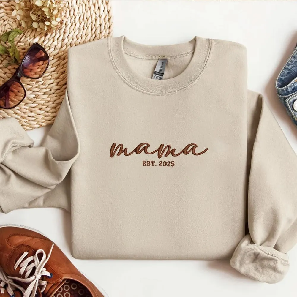 Embroidered Sweatshirts for Women Mom Sweatshirts Gift Crewneck New Mom Wife Pregnancy Reveal Gifts