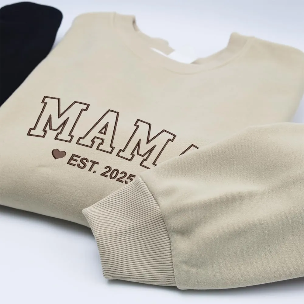 Embroidered Sweatshirts for Women Mom Sweatshirts Gift Crewneck New Mom Wife Pregnancy Reveal Gifts