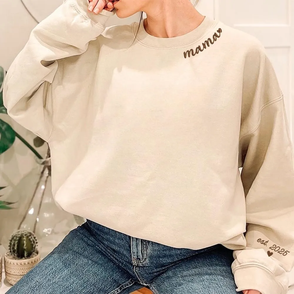 Embroidered Sweatshirts for Women Mom Sweatshirts Gift Crewneck New Mom Wife Pregnancy Reveal Gifts