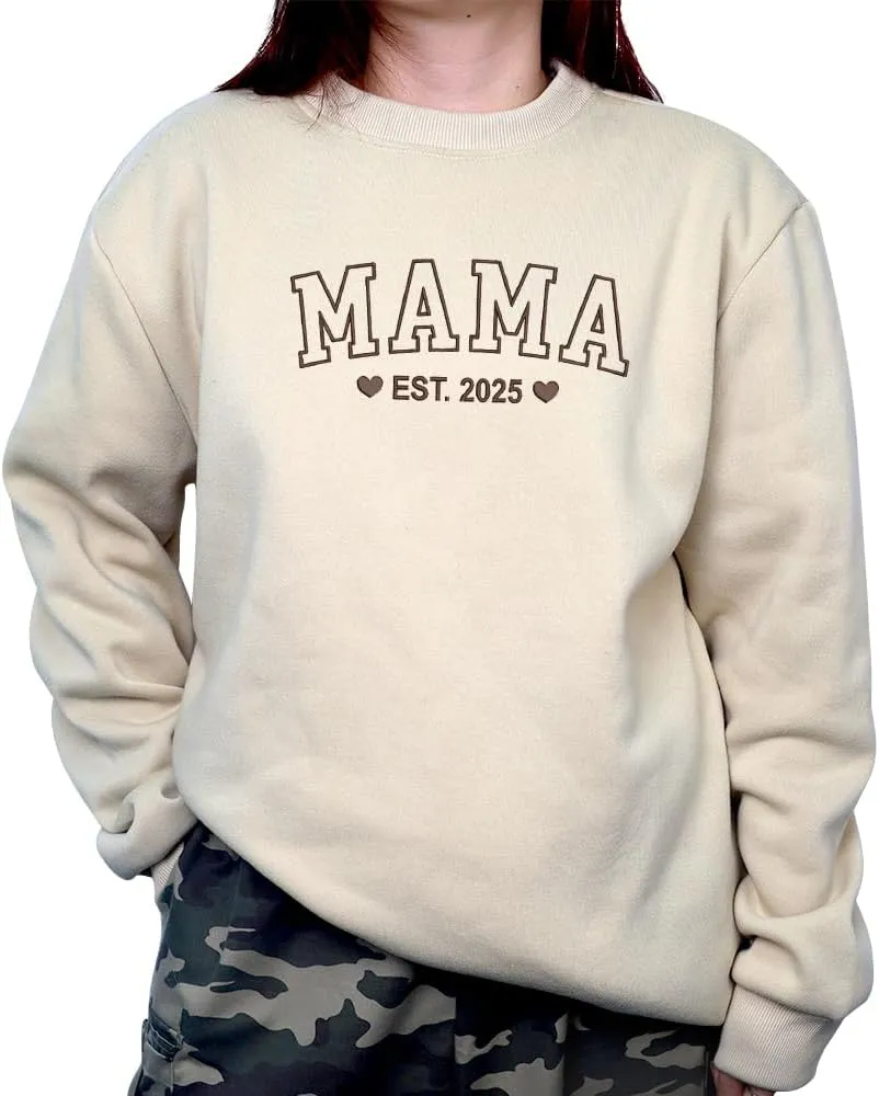 Embroidered Sweatshirts for Women Mom Sweatshirts Gift Crewneck New Mom Wife Pregnancy Reveal Gifts