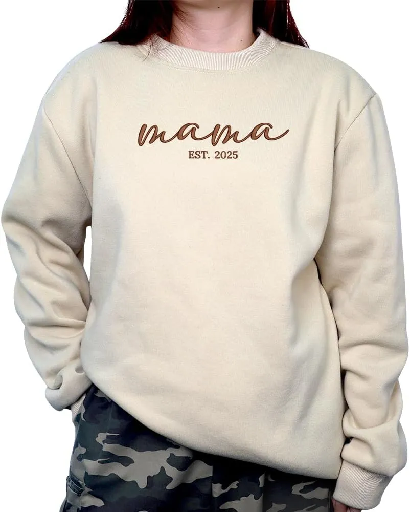 Embroidered Sweatshirts for Women Mom Sweatshirts Gift Crewneck New Mom Wife Pregnancy Reveal Gifts