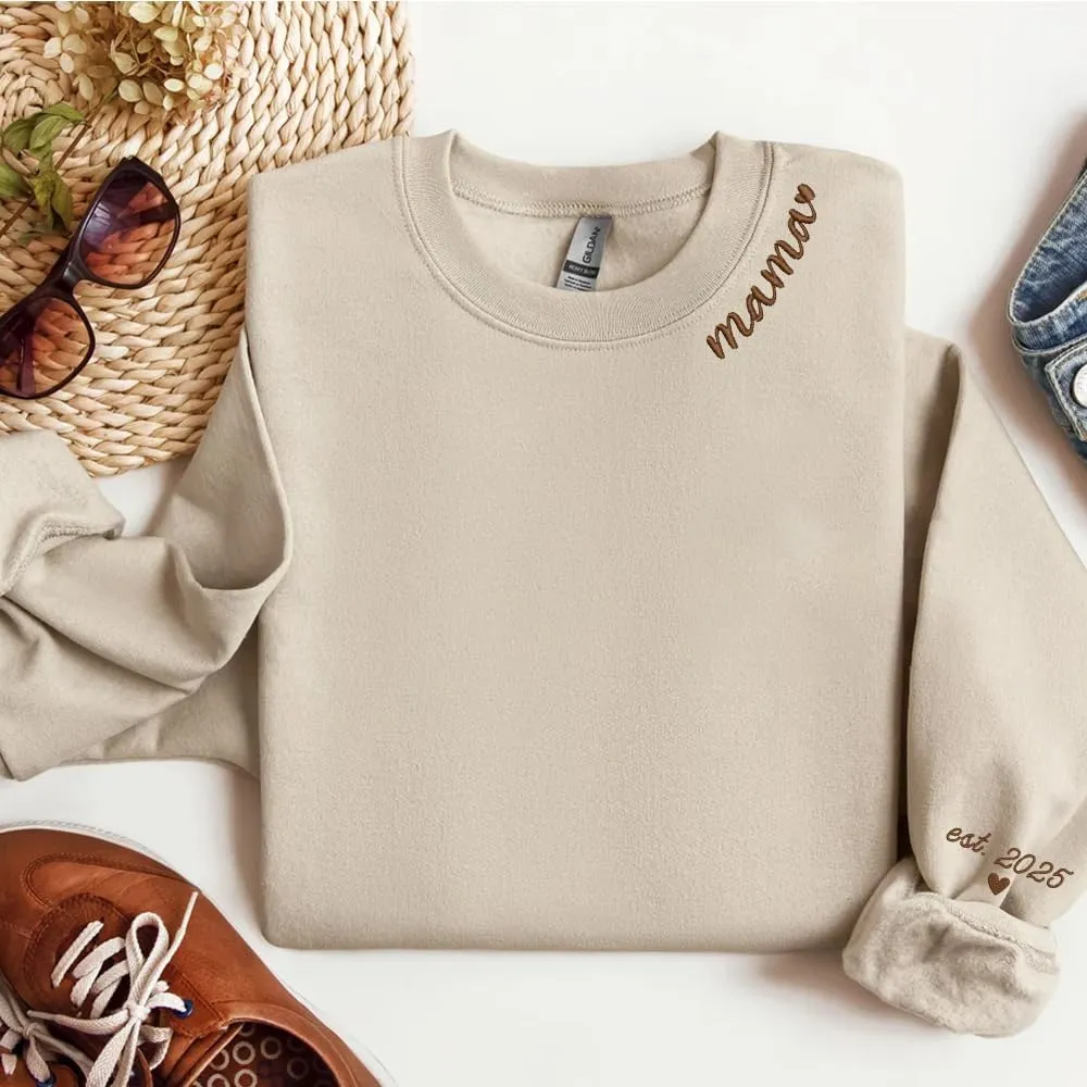 Embroidered Sweatshirts for Women Mom Sweatshirts Gift Crewneck New Mom Wife Pregnancy Reveal Gifts