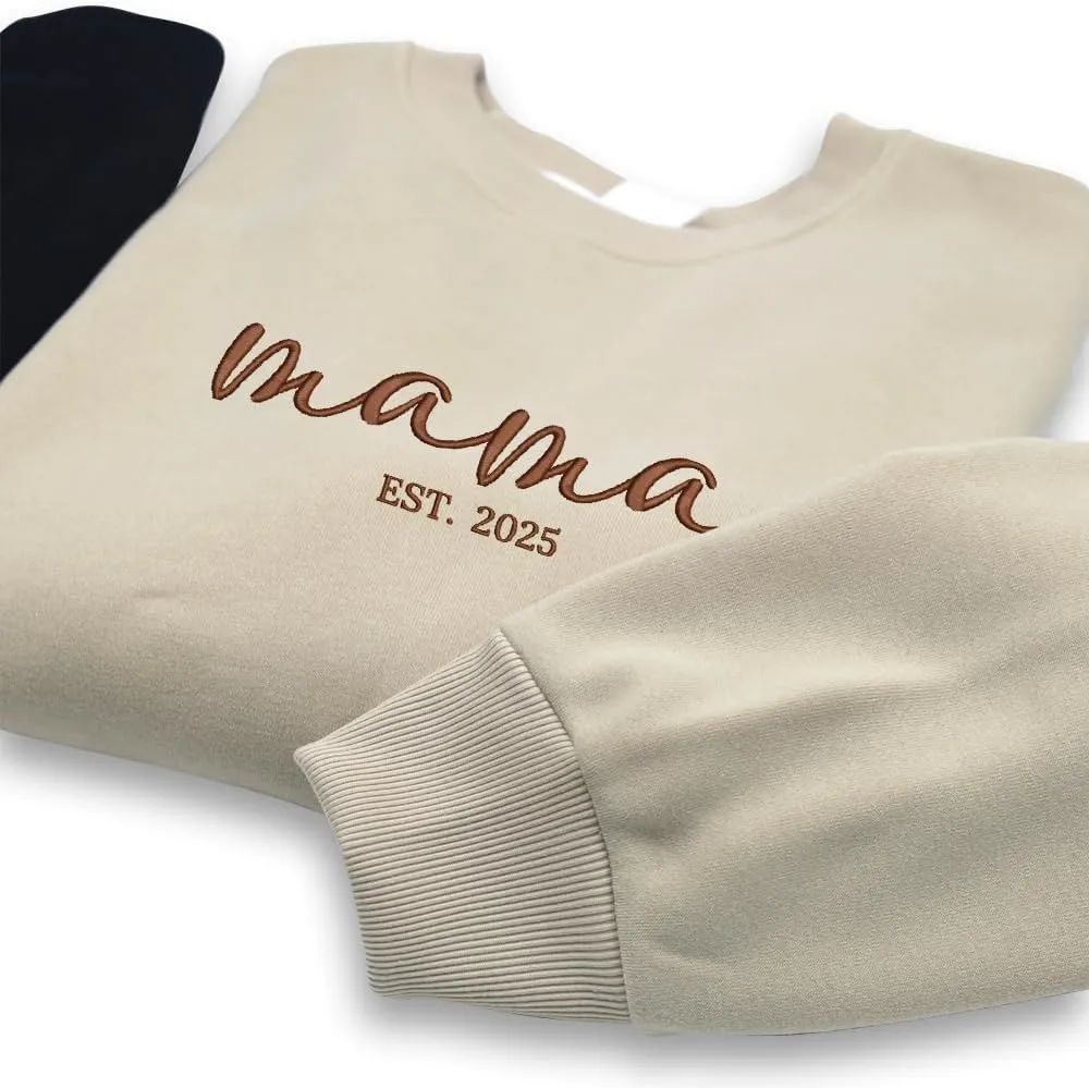 Embroidered Sweatshirts for Women Mom Sweatshirts Gift Crewneck New Mom Wife Pregnancy Reveal Gifts