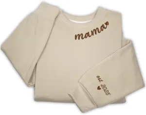Embroidered Sweatshirts for Women Mom Sweatshirts Gift Crewneck New Mom Wife Pregnancy Reveal Gifts