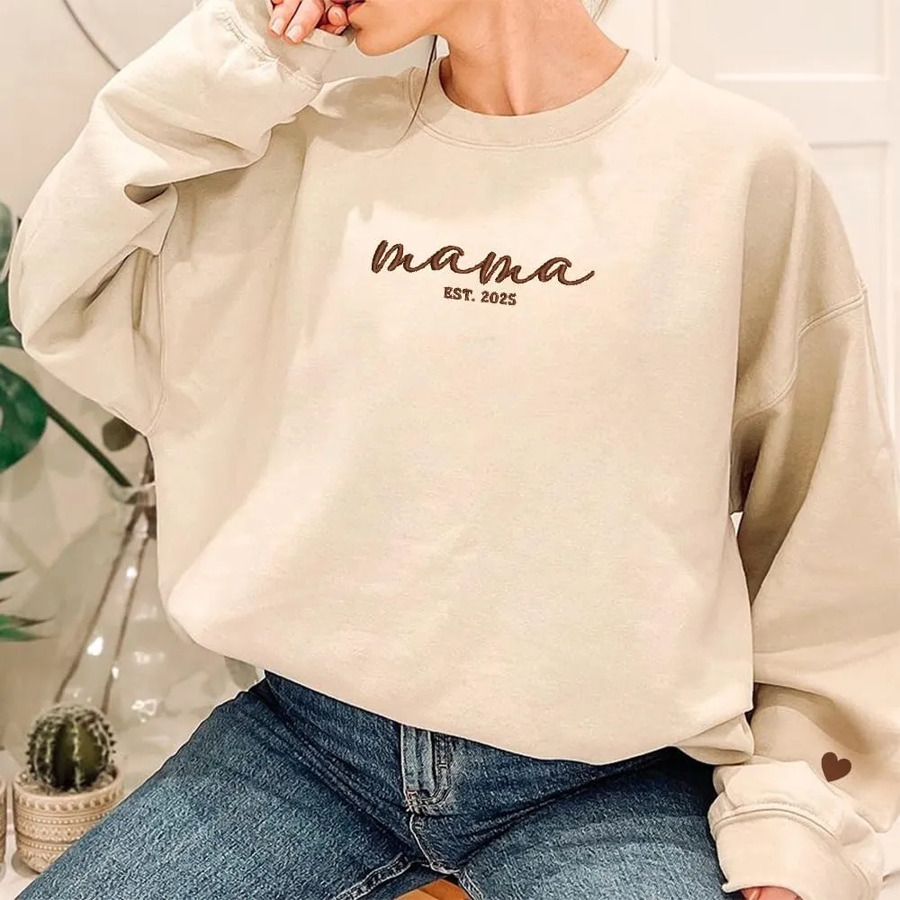 Embroidered Sweatshirts for Women Mom Sweatshirts Gift Crewneck New Mom Wife Pregnancy Reveal Gifts