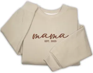 Embroidered Sweatshirts for Women Mom Sweatshirts Gift Crewneck New Mom Wife Pregnancy Reveal Gifts
