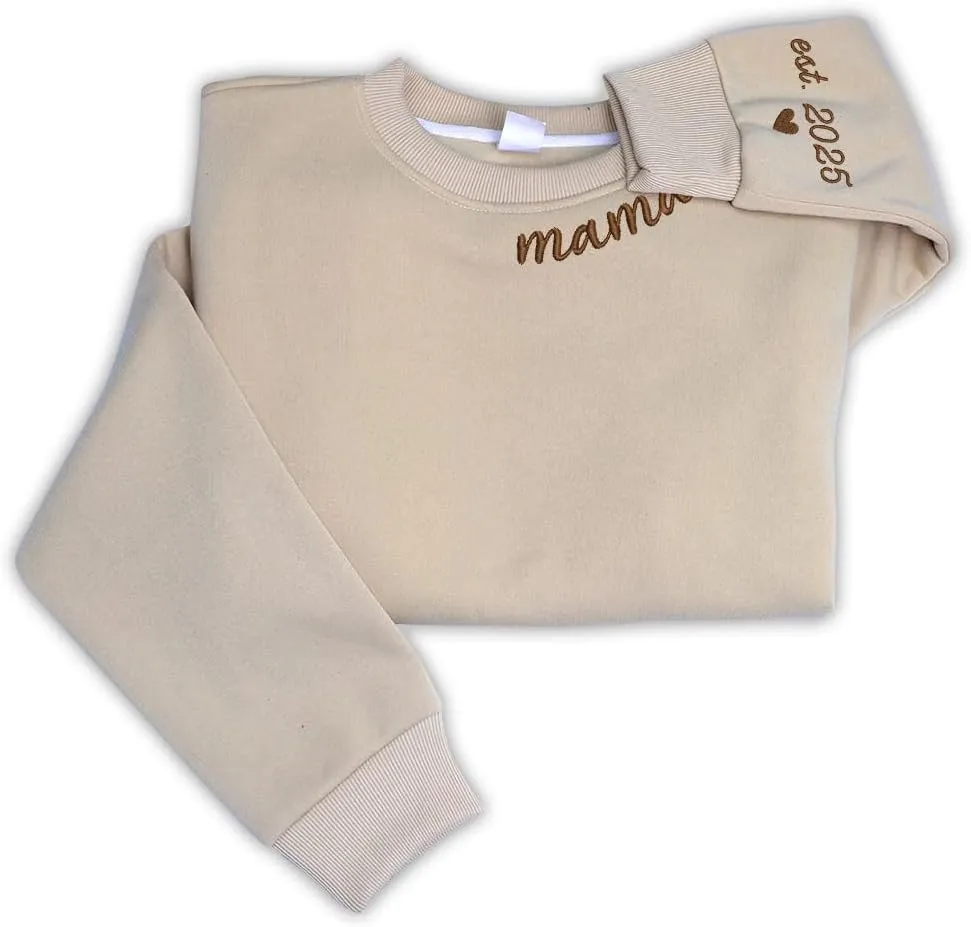 Embroidered Sweatshirts for Women Mom Sweatshirts Gift Crewneck New Mom Wife Pregnancy Reveal Gifts
